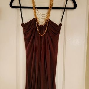 SKY Brown Top with Gold Chain Medium